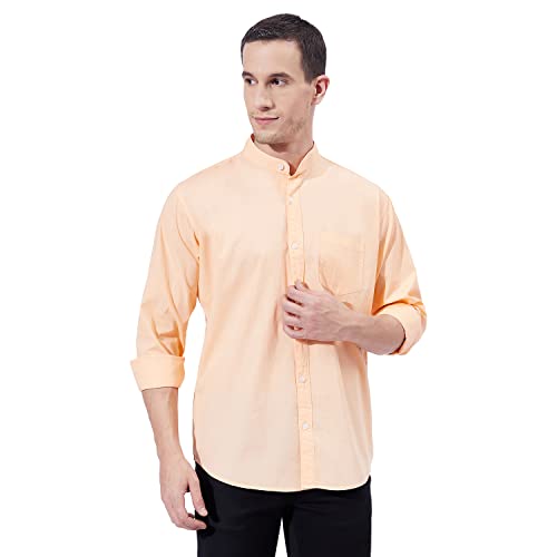 Ben Martin Men's Cotton Mandarin Collar Shirt with Chest Pocket|| Chinese Collar, Slim Fit, Casual & Formal Wear || Soft & Breathable Fabric || Peach Full Sleeve Shirt for Men L - Image 1
