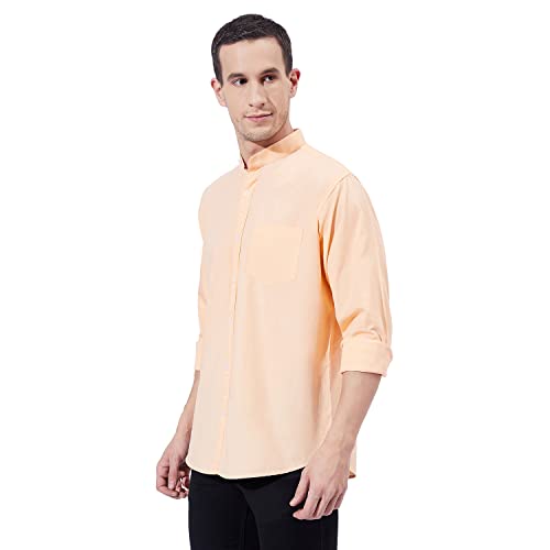 Ben Martin Men's Cotton Mandarin Collar Shirt with Chest Pocket|| Chinese Collar, Slim Fit, Casual & Formal Wear || Soft & Breathable Fabric || Peach Full Sleeve Shirt for Men L - Image 2