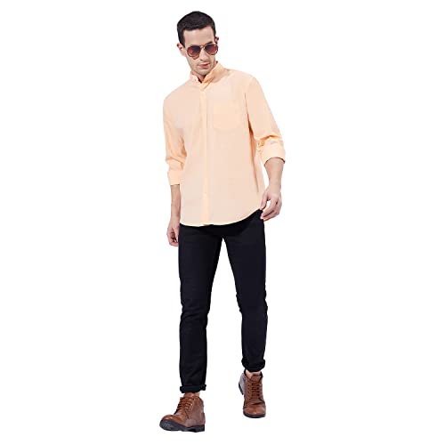 Ben Martin Men's Cotton Mandarin Collar Shirt with Chest Pocket|| Chinese Collar, Slim Fit, Casual & Formal Wear || Soft & Breathable Fabric || Peach Full Sleeve Shirt for Men L - Image 5