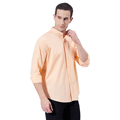 Ben Martin Men's Cotton Mandarin Collar Shirt with Chest Pocket|| Chinese Collar, Slim Fit, Casual & Formal Wear || Soft & Breathable Fabric || Peach Full Sleeve Shirt for Men L - Image 3