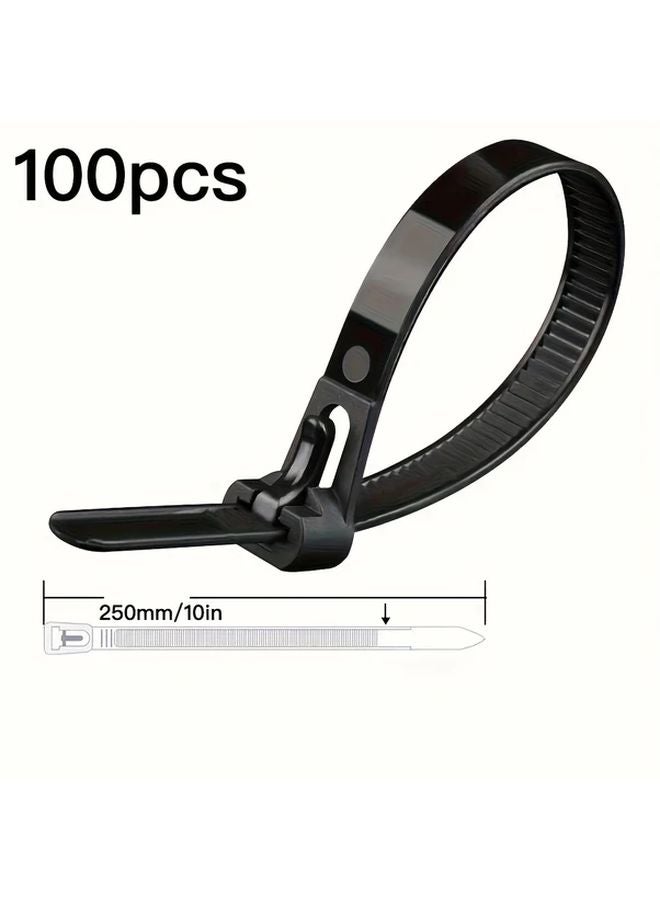 100pcs 9.84 Inch Reusable Quick Release Plastic Cable Zip Ties Nylon Wire Fasteners - Image 1