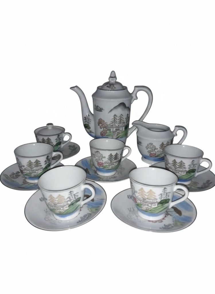 Set of 14 pieces coffe set of 6 coffee cups, 6 saucers & coffee & milk pot - Image 1