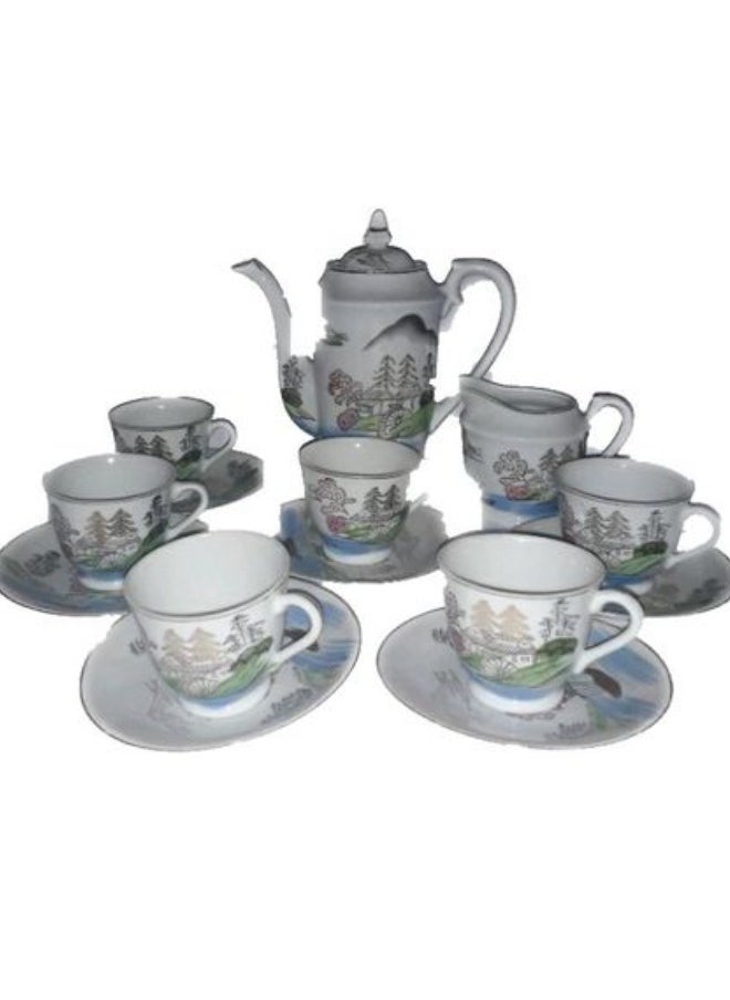 Generic Set of 14 pieces coffe set of 6 coffee cups, 6 saucers & coffee & milk pot  - Image 2