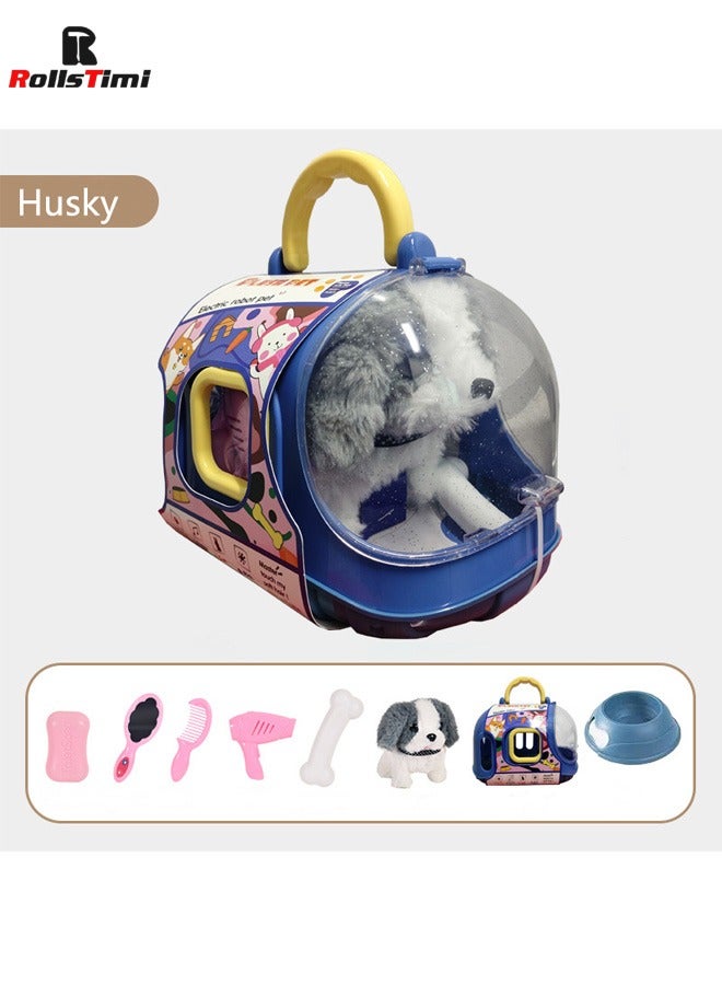 رولستيمي ألعاب أطفال كلب لطيف مع قفص الكلب المشي دعوة لعبة إلكترونية هدايا عيد ميلاد تفاعلية للأطفال الطفل ، أجش - Image 1