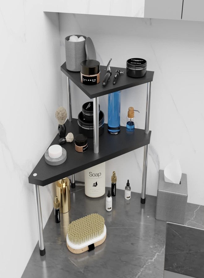 Weenson Bathroom Counter Organizer Over Sink for Toiletries, Makeup, Kitchen Countertop Organizer Spice Rack for Salt, 2-Tier Corner Counter Shelf for Coffee Area Storage Dresser Table(Black) - Image 2