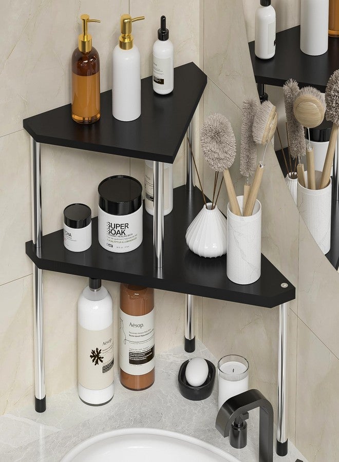 Weenson Bathroom Counter Organizer Over Sink for Toiletries, Makeup, Kitchen Countertop Organizer Spice Rack for Salt, 2-Tier Corner Counter Shelf for Coffee Area Storage Dresser Table(Black) - Image 1