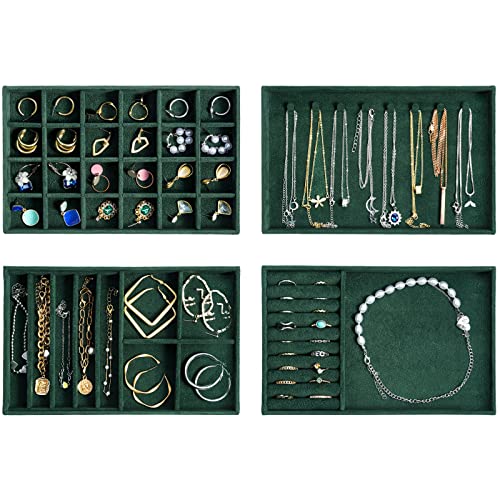 ProCase Stackable Jewelry Organizer Trays for Drawers, Jewelry Drawer Inserts Container Display Case Storage for Earring Necklace Rings Bracelet with Removable Dividers -Green, 4 Layers - Image 1