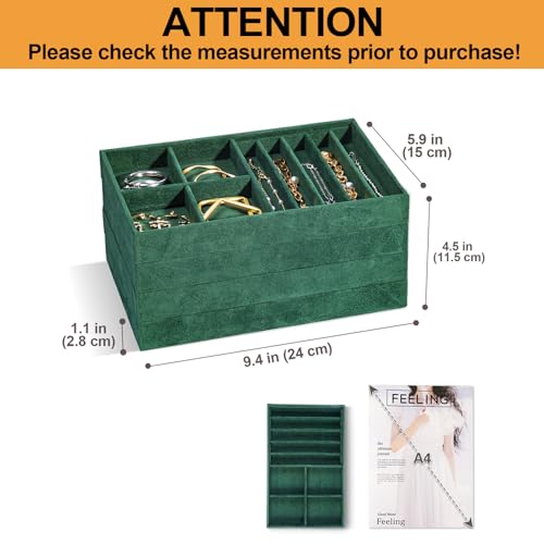 ProCase Stackable Jewelry Organizer Trays for Drawers, Jewelry Drawer Inserts Container Display Case Storage for Earring Necklace Rings Bracelet with Removable Dividers -Green, 4 Layers - Image 2