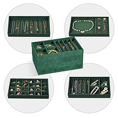 ProCase Stackable Jewelry Organizer Trays for Drawers, Jewelry Drawer Inserts Container Display Case Storage for Earring Necklace Rings Bracelet with Removable Dividers -Green, 4 Layers - Image 4