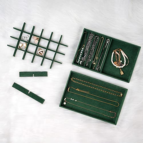 ProCase Stackable Jewelry Organizer Trays for Drawers, Jewelry Drawer Inserts Container Display Case Storage for Earring Necklace Rings Bracelet with Removable Dividers -Green, 4 Layers - Image 3