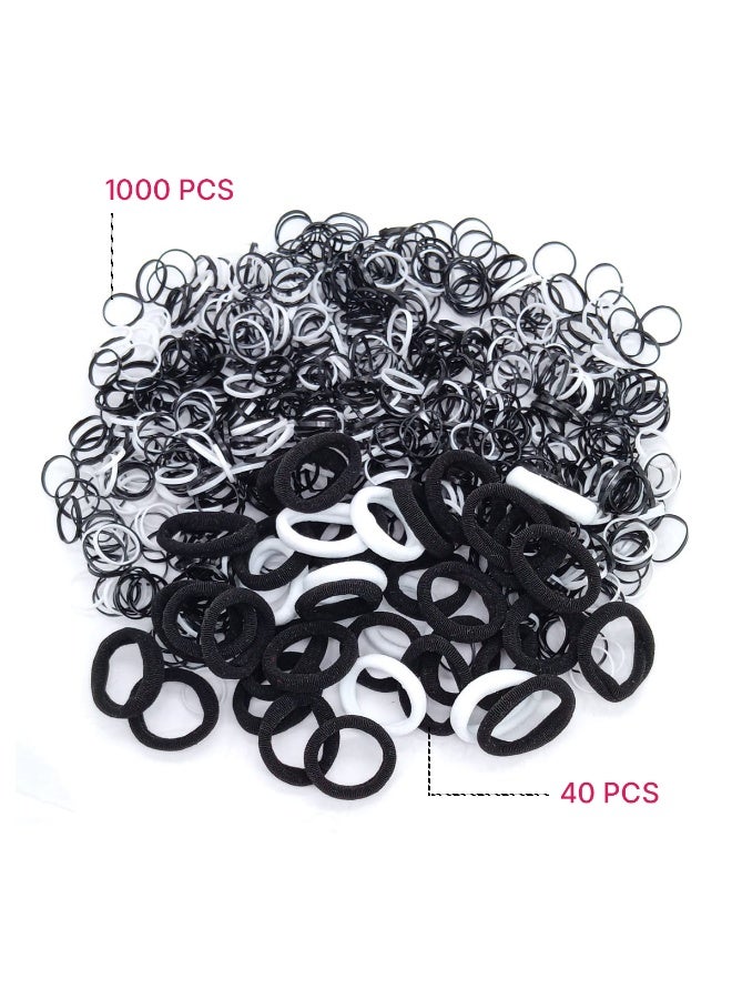 Akarm 1040 Pcs Hair Accessories Set - Includes (1000 Mini Rubber Bands + 40 Soft Elastic Ties) - Black & White. - Image 1