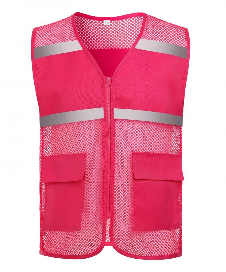 Batch of fishing net reflective vest workers night construction reflective vest multi-pocket large-scale activity volunteer vest rose red 