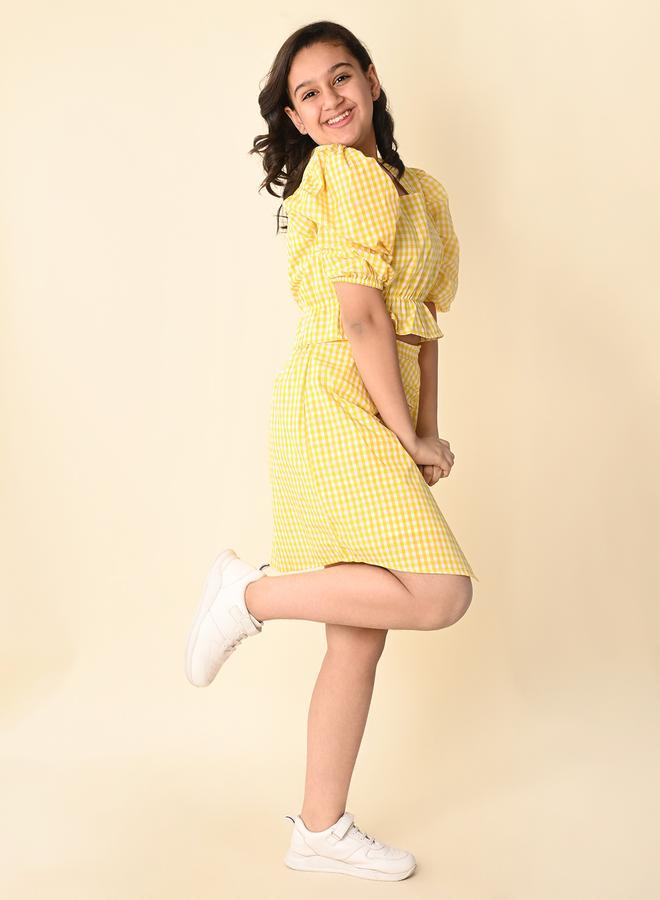 LILPICKS Checkered Balloon Sleeve Top with Wrap Skirt Set - Image 4