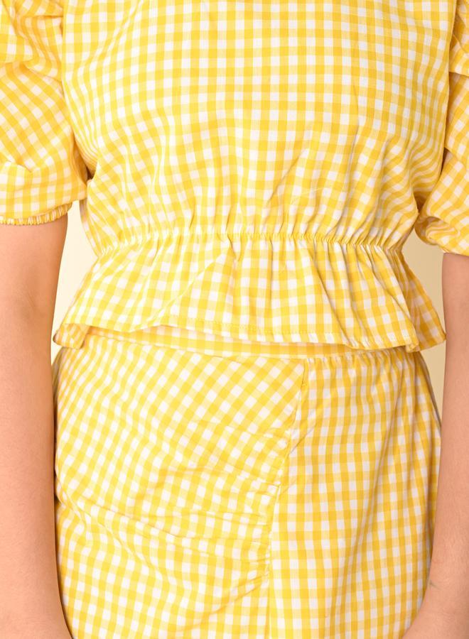LILPICKS Checkered Balloon Sleeve Top with Wrap Skirt Set - Image 5