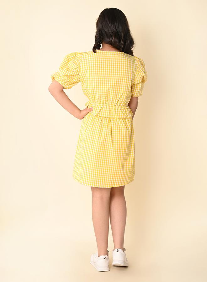 LILPICKS Checkered Balloon Sleeve Top with Wrap Skirt Set - Image 2
