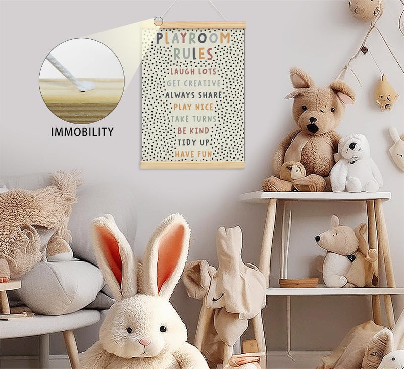 foedor Playroom Kids Tollder Room Wall Decor, Play Room Rules Wall Decor for Kids Play Game Room Bedroom Nursery Home School Playroom Essentials, Canvas Hanging Banner Wood Poster Frameds 12x16 Inch - Image 5