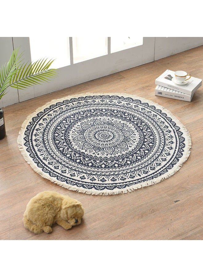 Round Vintage Bohemia Style Bedroom Livingroom Floor Rugs With Tassel Circle Entryway Washable Non Slip Floor Mat 90cm - Image 2