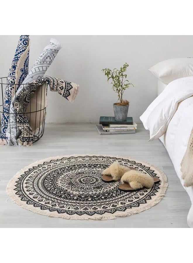 Round Vintage Bohemia Style Bedroom Livingroom Floor Rugs With Tassel Circle Entryway Washable Non Slip Floor Mat 90cm - Image 1