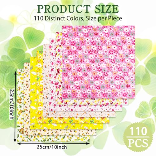 UCEHIPAW 110 Pcs 10 x 10 Inches Cotton Fabric Bundle Squares Pre Cut Patchwork Quilting Sewing Floral Printed Bundles for DIY Sewing Beginners - Image 3
