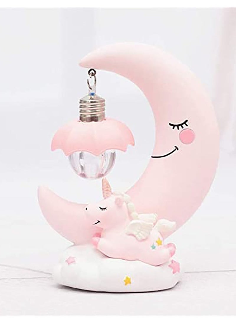 Generic - Unicorn Moon Night Light, LED Night Light Cartoon Nursery Lamp for Kids Kid Girl Toy Home Decor Birthday Gift Home Decor, Pink - Image 1