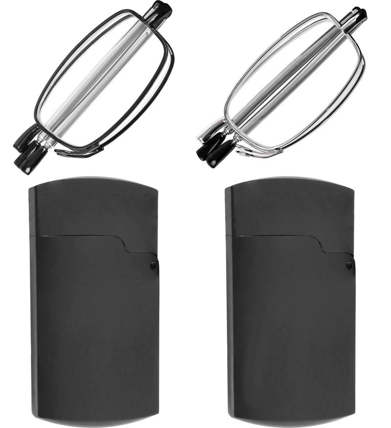 Success Eyewear نظارات قراءة سوكسياس 2 زوج أسود ورمادي معدني نظارات قابلة للطي للقراءة للرجال والنساء مع حقيبة مضمنة مجموعة: مجموعة من الأسود والرمادي المعدني مع 2 حقيبة 1.5 - Image 1