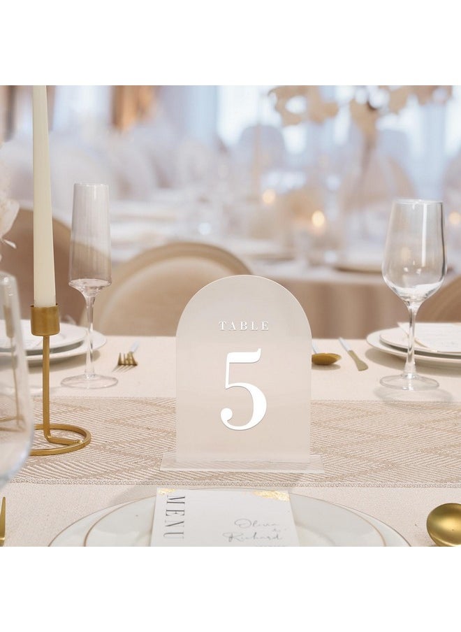UNIQOOO UNIQOOO Frosted Arch Wedding Table Numbers with Stands 1-15, 5x7" Acrylic Display Signs and Holders, Pack of 15, Perfect for Centerpiece, Reception, Decoration, Party, Anniversary, Event  - Image 2