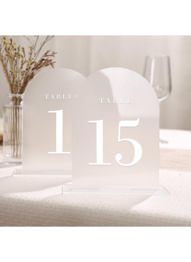 UNIQOOO UNIQOOO Frosted Arch Wedding Table Numbers with Stands 1-15, 5x7" Acrylic Display Signs and Holders, Pack of 15, Perfect for Centerpiece, Reception, Decoration, Party, Anniversary, Event  - Image 1