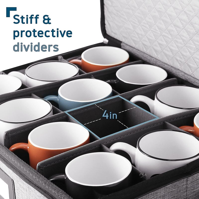 STORAGEBUD Coffee Mug Storage, Quilted and Stackable Coffee Cup Storage Organizer for Service of 12, Mug Storage Box with Dividers, Mug China Storage Containers Hard Shell for Moving and Seasonal Storage - Image 4