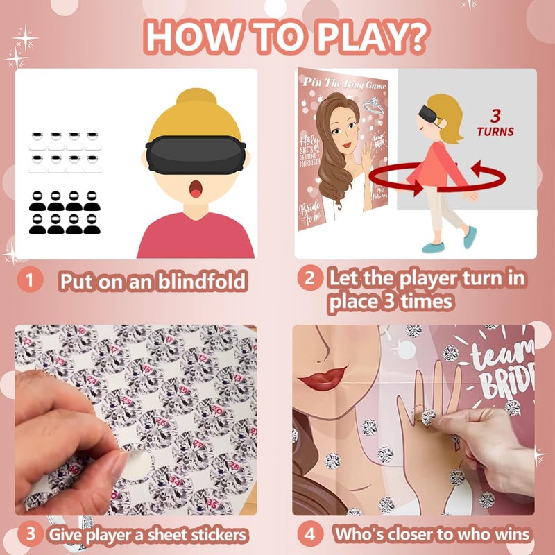 TYHJOY Pin the Ring on the Bride Game, 40 Guests Bridal Shower Bachelorette Party Decorations Games - Image 4