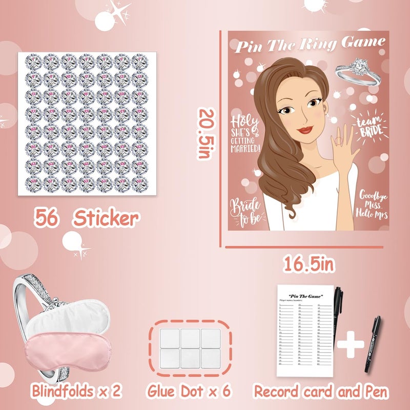 TYHJOY Pin the Ring on the Bride Game, 40 Guests Bridal Shower Bachelorette Party Decorations Games - Image 2