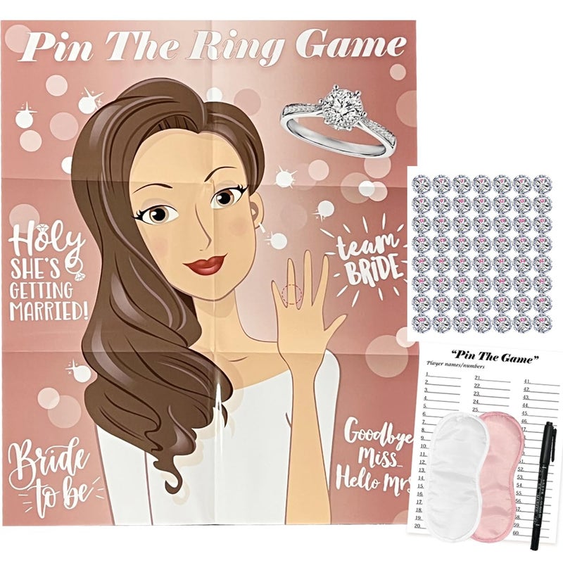 TYHJOY Pin the Ring on the Bride Game, 40 Guests Bridal Shower Bachelorette Party Decorations Games - Image 1