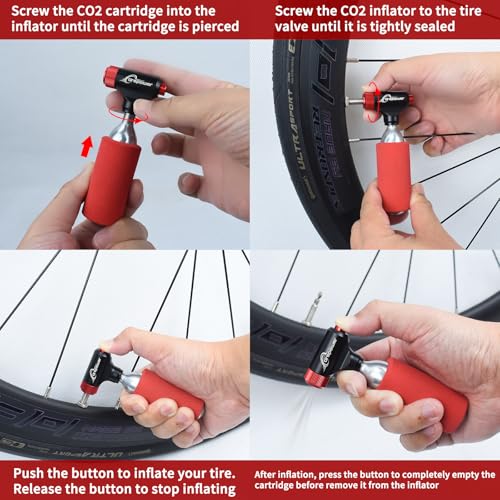 Ctrepower CO2 Bike Tire Inflator with Screw-on Nozzle - CO2 Bike Pump with Push-Button - Schrader & Presta Compatible - Aluminum Alloy Construction, No CO2 Cartridge is Included - Image 4