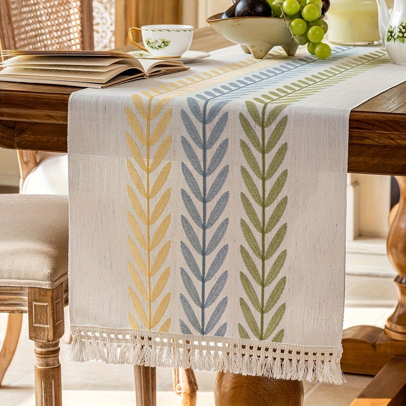 A White Embroidery Floral Vine Design Table Runner 39x270cm with Tassels for Kitchen Dining Coffee Table Wedding Daily Decor - Image 2