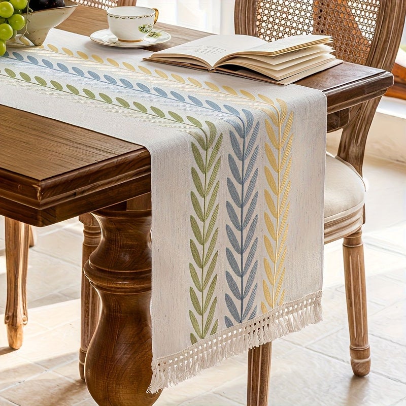 A White Embroidery Floral Vine Design Table Runner 39x270cm with Tassels for Kitchen Dining Coffee Table Wedding Daily Decor - Image 5