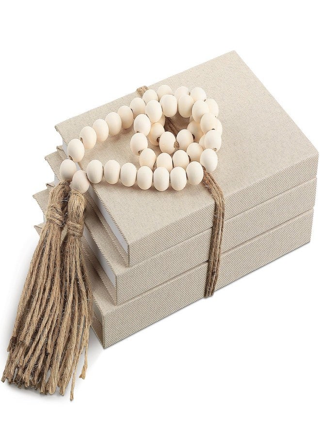 GlikCeil Linen Covered Decorative Books, Set of 3, Coffee Table Books Fabric Book Decor with Wooden Beaded Tassel Neutral Home Decor for Rustic Farmhouse Modern Shelves Tiered Tray - Image 1