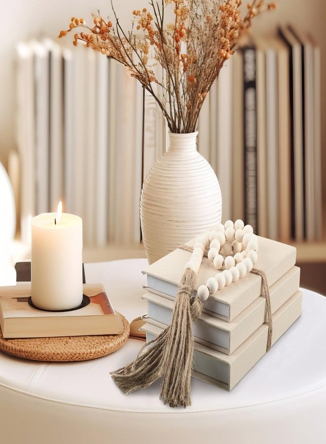 GlikCeil Linen Covered Decorative Books, Set of 3, Coffee Table Books Fabric Book Decor with Wooden Beaded Tassel Neutral Home Decor for Rustic Farmhouse Modern Shelves Tiered Tray - Image 3