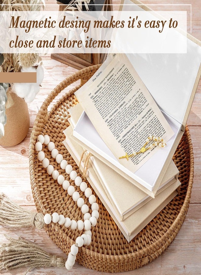 GlikCeil Linen Covered Decorative Books, Set of 3, Coffee Table Books Fabric Book Decor with Wooden Beaded Tassel Neutral Home Decor for Rustic Farmhouse Modern Shelves Tiered Tray - Image 4