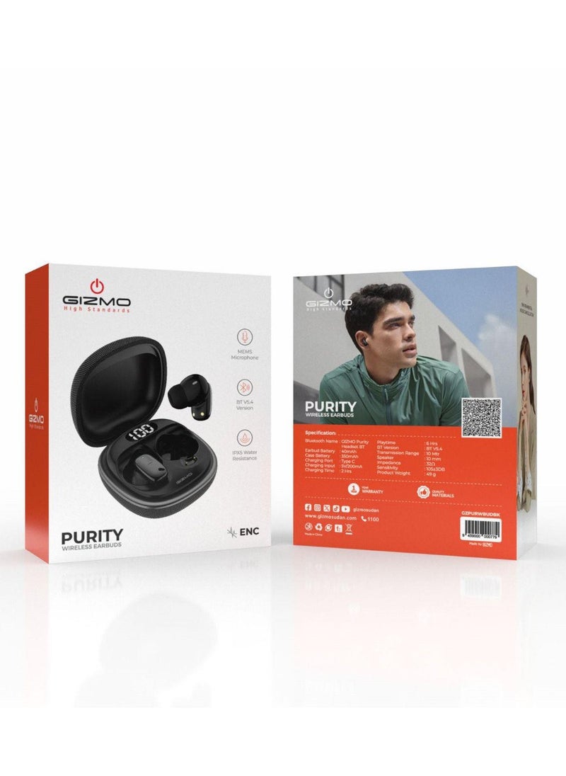 Gizmo Purity ENC Wireless Earbuds with MEMS Microphone / Bluetooth V5.4 / IPX5 Water Resistant / 6 Hours Play Time / 10 Meters Transmission Range - Black  - Image 3