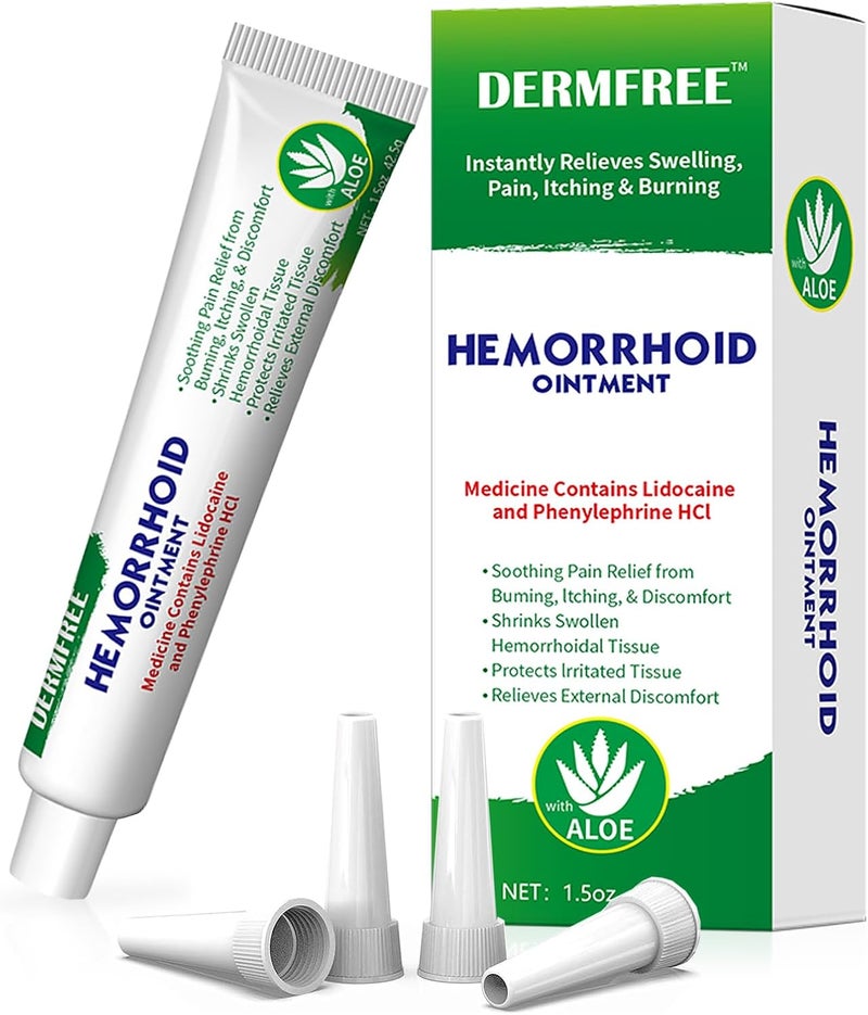DERMFREE Hemorrhoid Treatment, Hemorrhoid Cream, Aloe Hemorrhoid Cooling Formula, Soothing Discomfort and Irritation, Fast Acting Hemorrhoids Cream for Women, Men (1.5 oz)