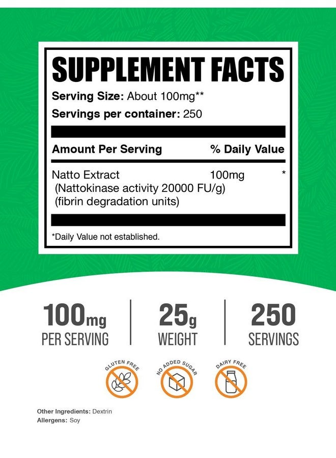 BulkSupplements.com Nattokinase 2000 FU Powder - Sourced from Natto Extract, Nattokinase Supplement - 100mg of Natto Powder per Serving, 25g (0.88 oz) (Pack of 1) - Image 2