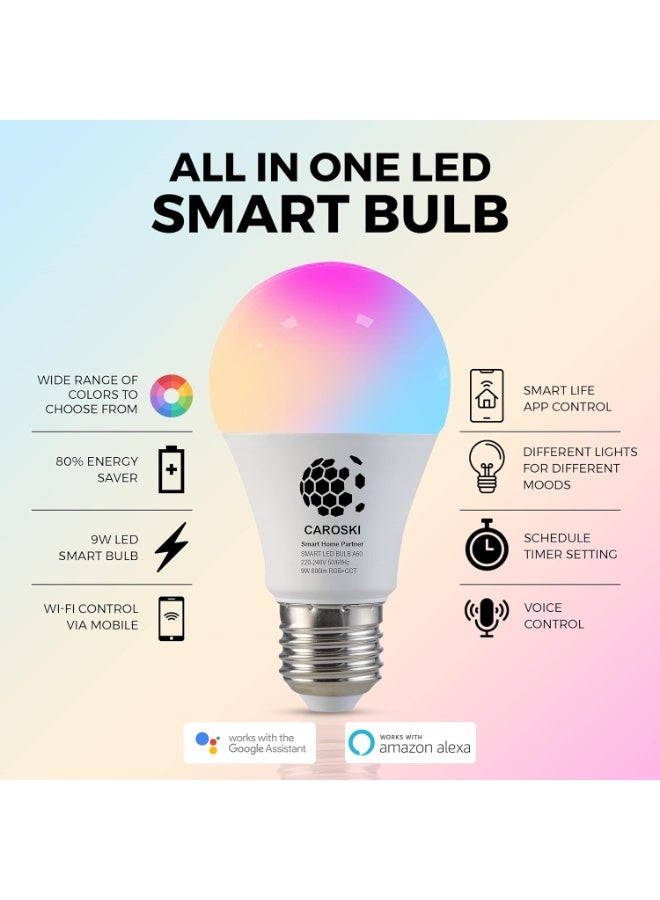 CAROSKI مصباح واي فاي ذكي 9 واط حزمة من 4 مصابيح LED سويتش بوت ملونة متعددة الألوان - Image 2