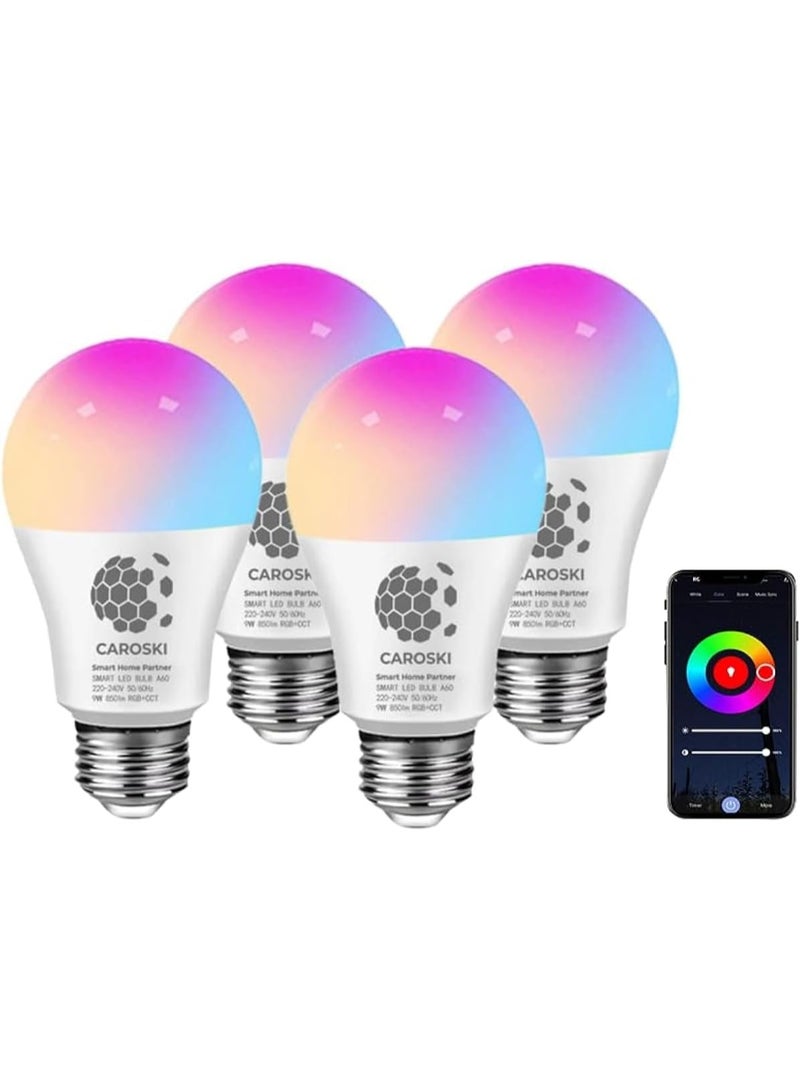 CAROSKI مصباح واي فاي ذكي 9 واط حزمة من 4 مصابيح LED سويتش بوت ملونة متعددة الألوان - Image 1