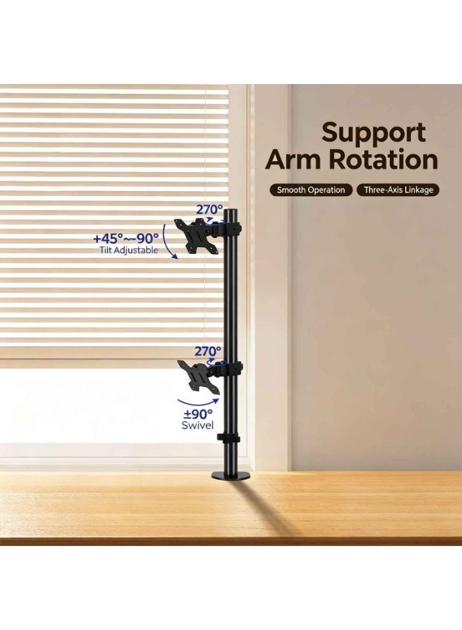 Vertical Dual Monitor Stand, Free-Standing Monitor Desk Mount, Monitor Riser with Swivel,Tilt,Height Adjustable,Stack Two Screens up to 32 inches,22 Lbs,VESA Stand 100 x 100mm, 75 x 75mm - Image 3