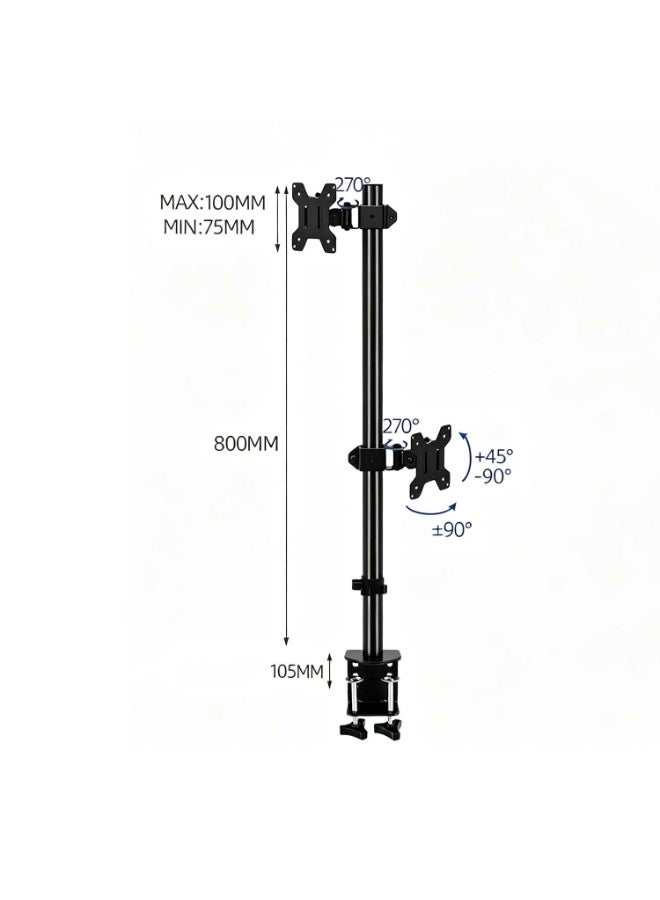 Vertical Dual Monitor Stand, Free-Standing Monitor Desk Mount, Monitor Riser with Swivel,Tilt,Height Adjustable,Stack Two Screens up to 32 inches,22 Lbs,VESA Stand 100 x 100mm, 75 x 75mm - Image 2