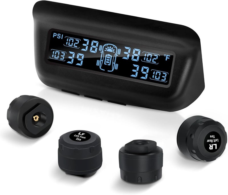 نظام مراقبة ضغط الإطارات ، نظام TPMS للمركبات الترفيهية/المقطورات مع شحن شمسي ومعايرة تلقائية، شاشة LCD M13 مع 4 حساسات TPMS (0-87 رطل/بوصة مربعة) - Image 1