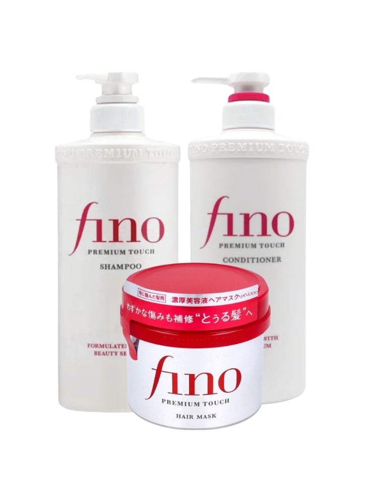 مجموعة شيسيدو فينو بريميوم تاتش شامبو مرطب، بلسم وقناع للشعر – مجموعة ترطيب وإصلاح عميق للشعر الجاف والمتضرر، مع علاج مغذي غني بالكيراتين - Image 1