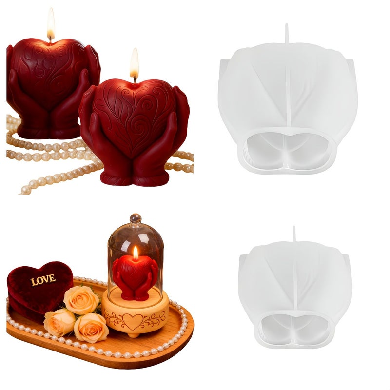 2 Piece Handheld Heart Candle Mold Set Silicone High Temperature Resistant for Soy Wax - Image 1