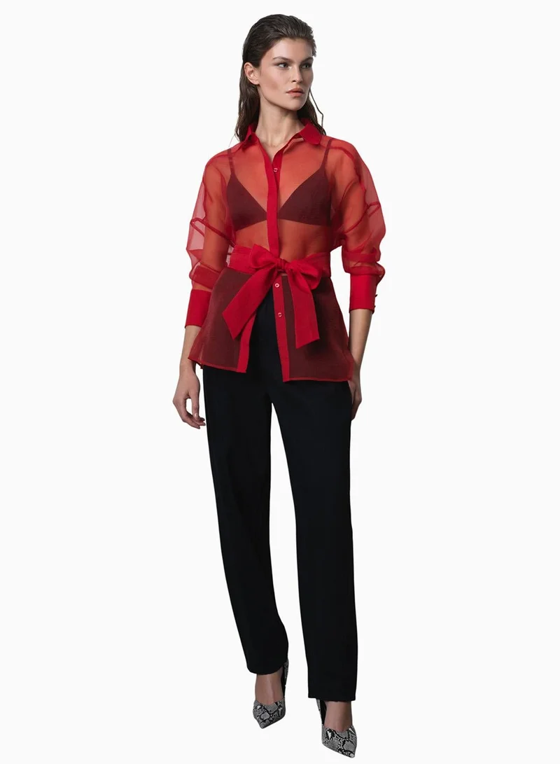 French Connection Mai Organza Tie Waist Shirt