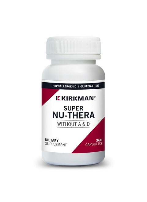 Kirkman Super Nu-Thera® w/o Vitamins A and D - Hypoallergenic || 360 Vegetarian Capsules || Multi Vitamin || Provides high Vitamin B-6 and Magnesium Content || Gluten and Casein Free