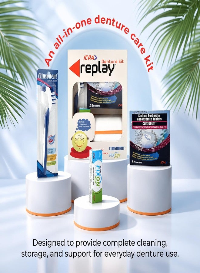 ICPA Replay Denture Cleaning Kit with Storage Container | Clinsodent Tablet Pack of 1 | Adhesive Cream 15 g | Clinsodent Brush Pack of 1 with Storage Container - Image 2